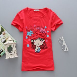 E10 red: piggy girl red, Slim, short sleeve, T-Shirt, Girl, lady t-shirt, women top, cute tshirt